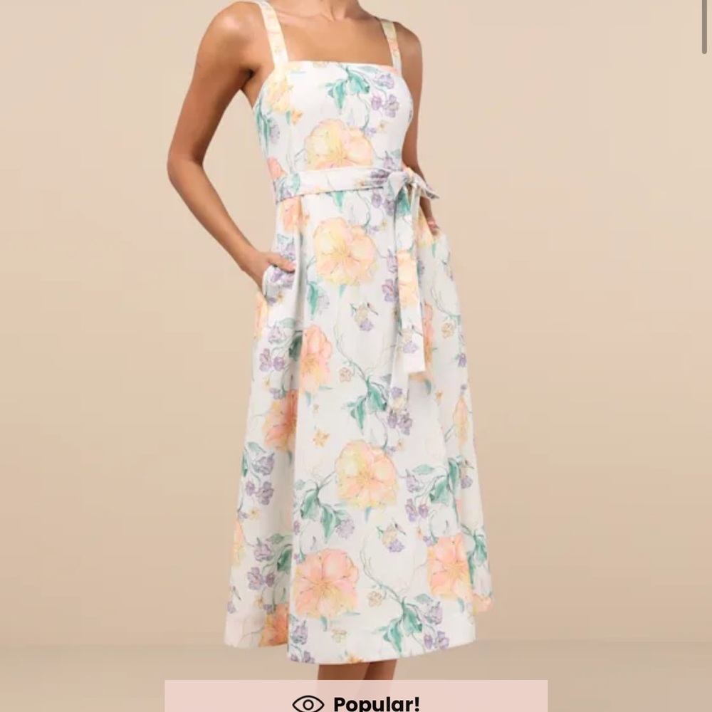 Lulu's Cream Floral Maxi Dress with Peach and Green Accents